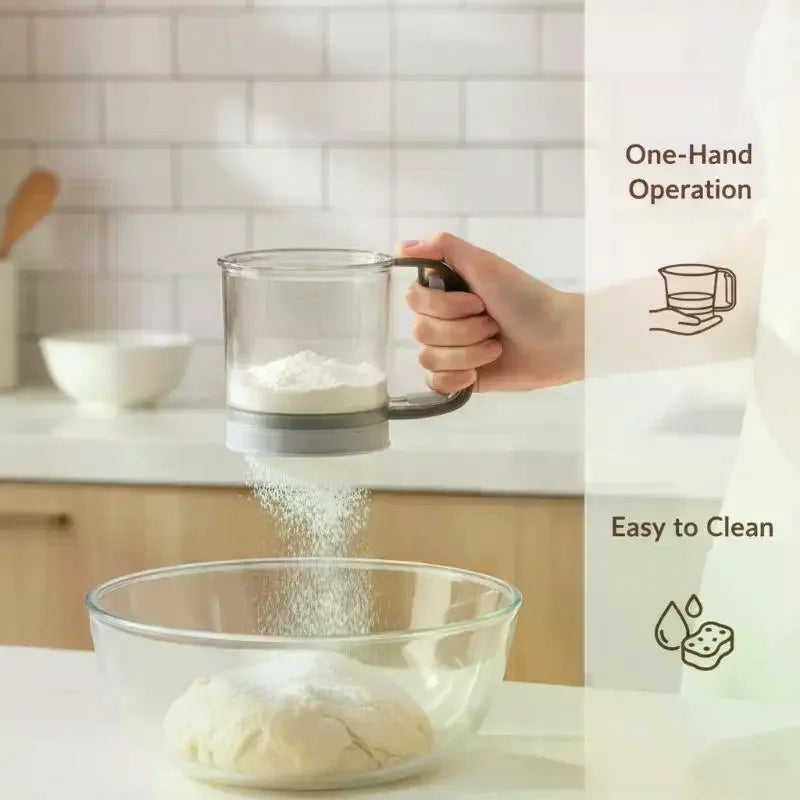 Semi-Automatic Flour Sifter – Double-Layer Mesh Baking Sieve Flour Sifter SPOT
