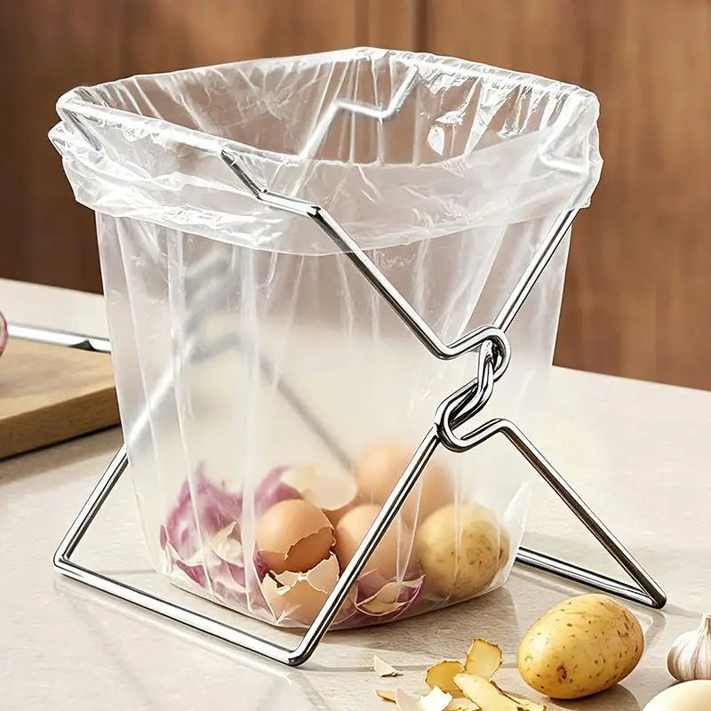Collapsible Stainless Steel Trash Bag Holder – Kitchen Rack Trash Bag Holder SPOT
