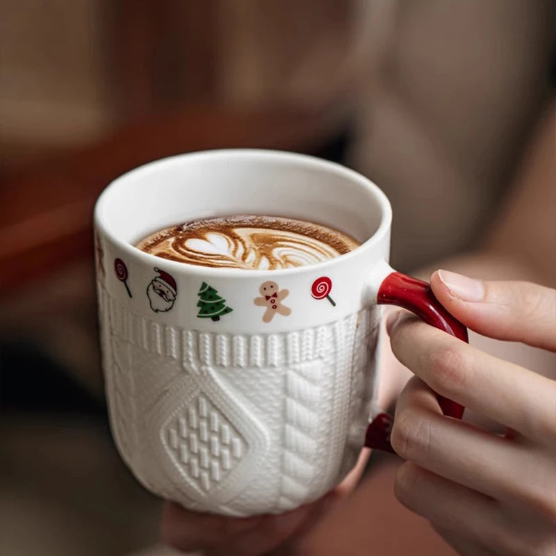 2-Pack Embossed Christmas Ceramic Mugs – Holiday Coffee Cups Christmas Ceramic Mugs SPOT
