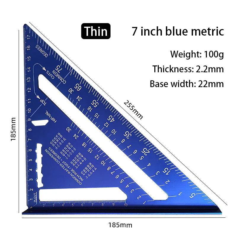 7-Inch Aluminum Speed Square – Metric & Imperial Angle Ruler Speed Square Ruler SPOT blue-metric