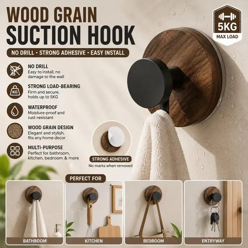 Wood Grain Suction Cup Wall Hook – No-Drill Bathroom Kitchen Suction Wall Hook SPOT