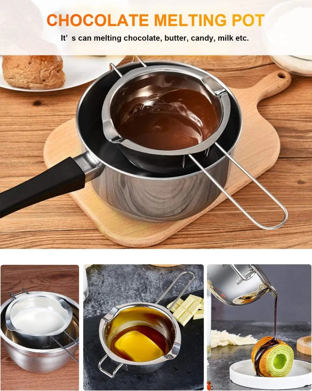 Stainless Steel Double Boiler Melting Pot 480ML & 680ML Double Boiler Pot SPOT