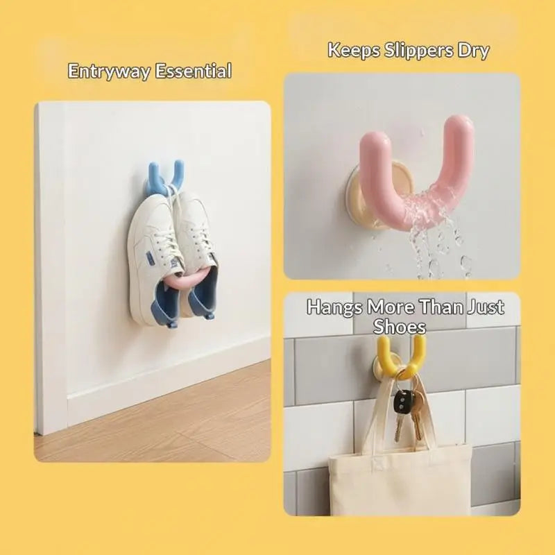 U-Shaped Suction Cup Slipper Hanger – No-Drill Bathroom Wall Mount Shoe Storage Hanger SPOT