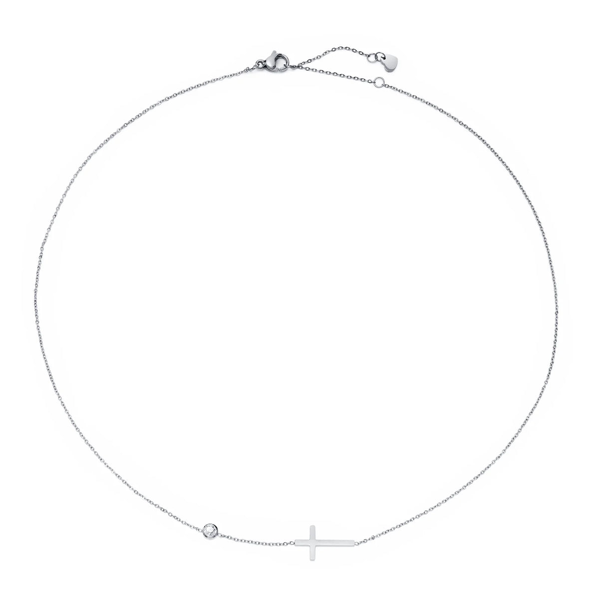 Dainty Skinny Bar Cross Necklace – Minimal Layering Jewelry Bar Pendant Necklace SPOT 782 Silver Color