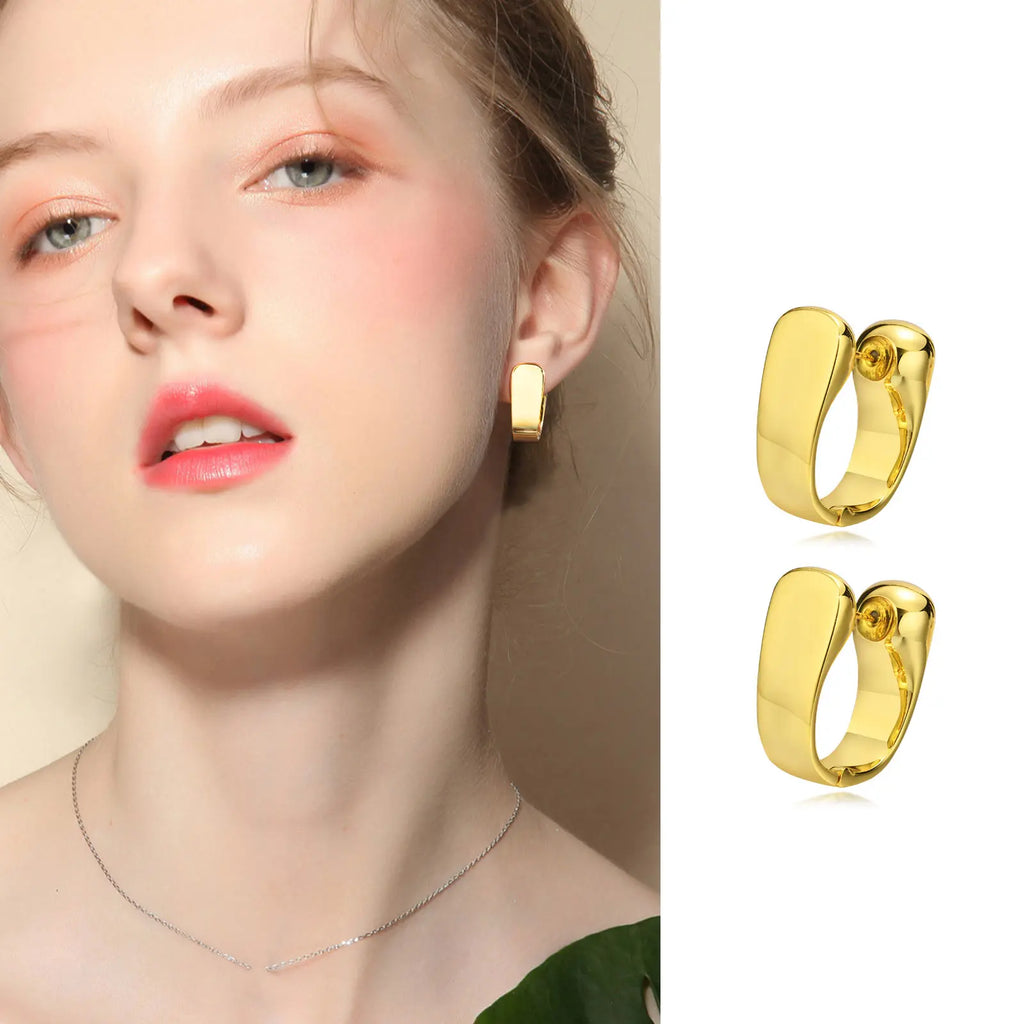 14K Gold Plated Geometric Huggie Hoop Earrings | Hypoallergenic Huggie Hoop Earrings SPOT