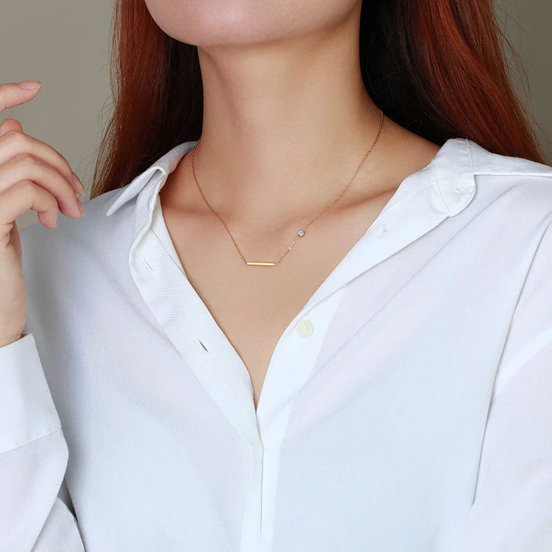 Dainty Skinny Bar Cross Necklace – Minimal Layering Jewelry Bar Pendant Necklace SPOT