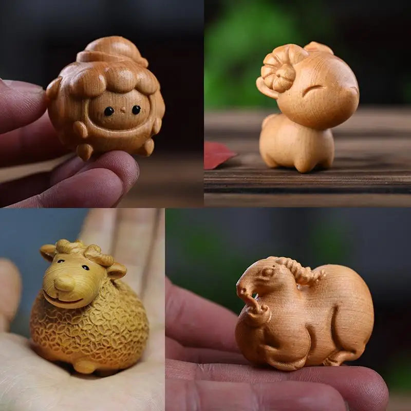 2027 Year of the Sheep Wooden Zodiac Statue | Desk & Car Decor Zodiac Wood Figurine SPOT