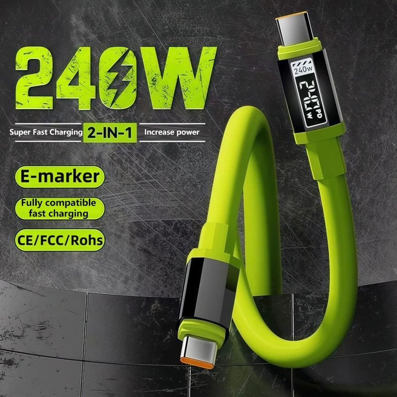 240W USB-C to USB-C Silicone Fast Charging Cable 6A PD USB-C Charging Cable SPOT