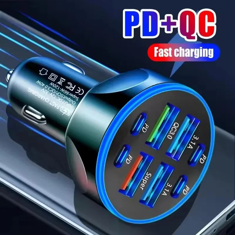 6-Port 120W USB Car Charger – PD QC3.0 Fast Charging USB Car Charger SPOT Default Title