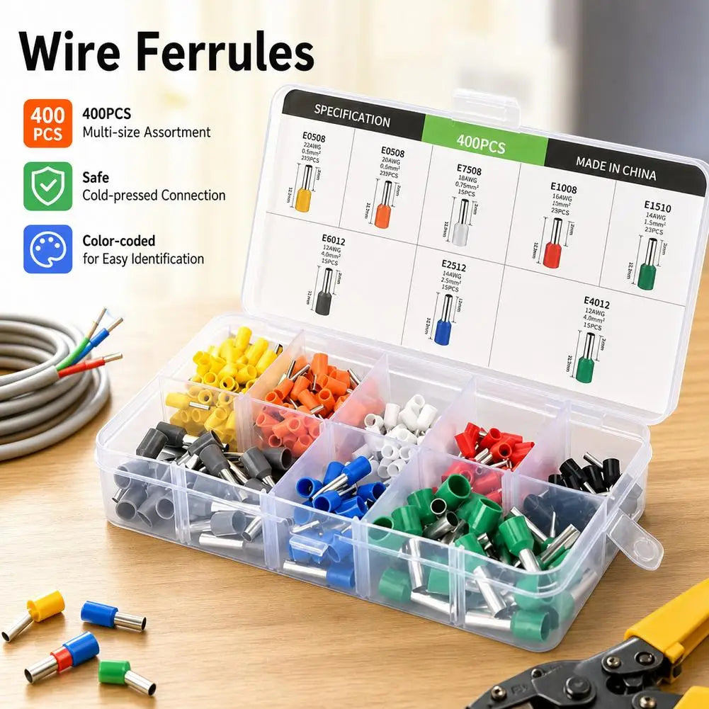400-Piece Wire Ferrule Terminal Set – 8 Sizes & Storage Case Wire Ferrule Terminal Set SPOT