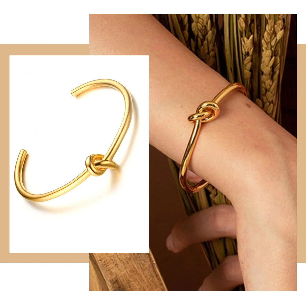 Meaeguet Open Knot Cuff Bangle Bracelet – Gold, Rose Gold Cuff Bangle Bracelet SPOT