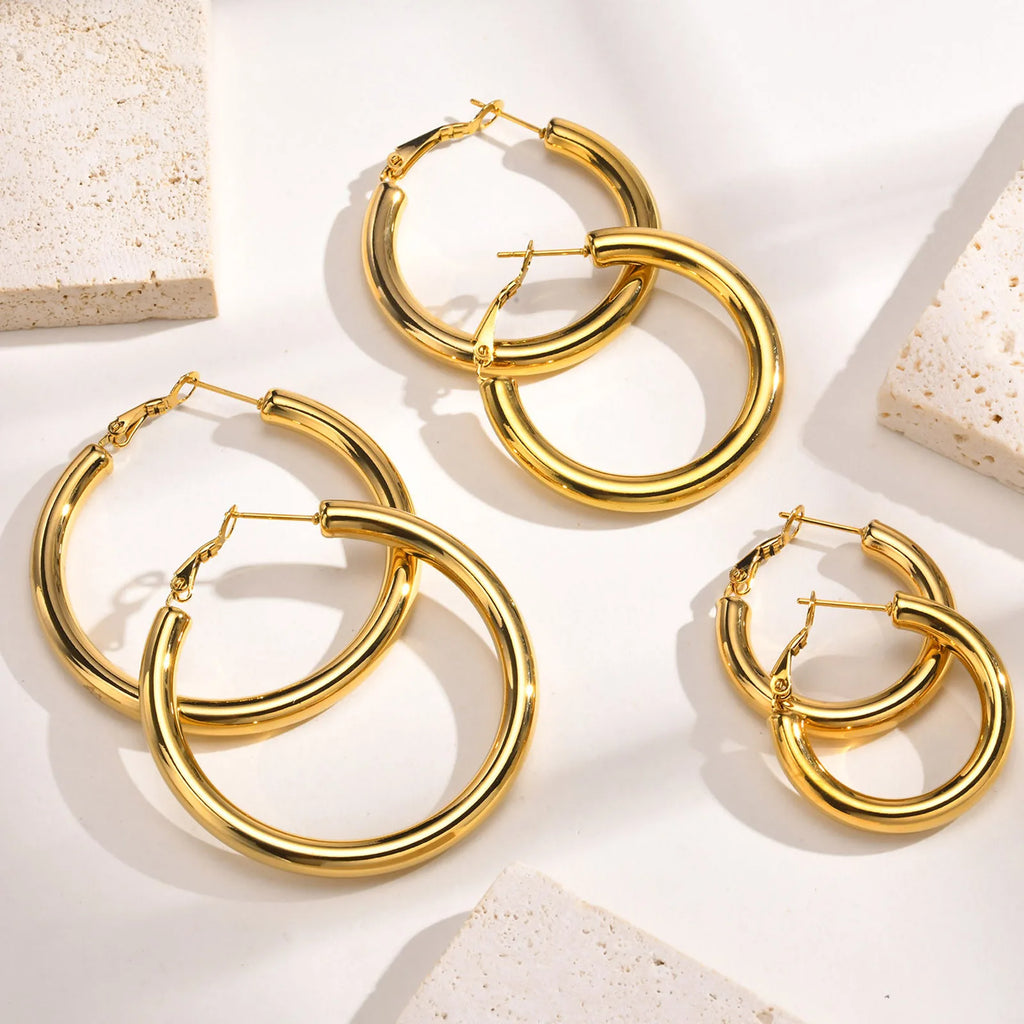 Chunky Gold Hoop Earrings – 18K Plated Stainless Steel 30–60mm Hoop Earrings SPOT
