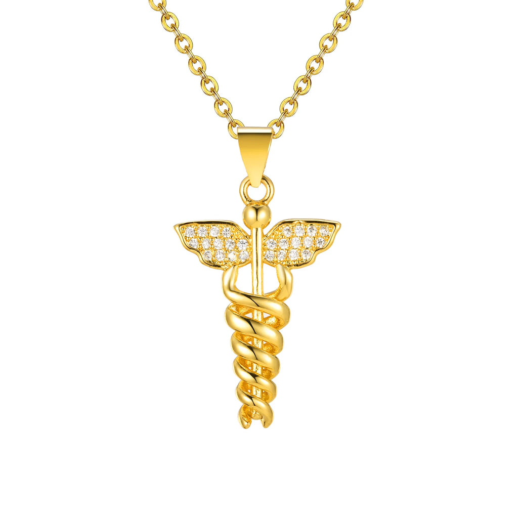 14K Gold Plated Angel Wing Medical Symbol Necklace – Doctor Gift Pendant Necklace SPOT Default Title
