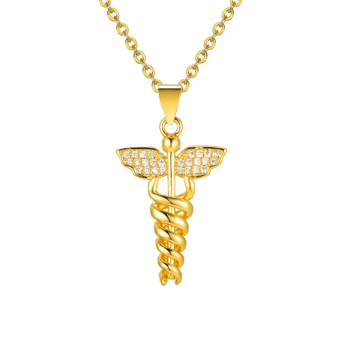 14K Gold Plated Angel Wing Medical Symbol Necklace – Doctor Gift Pendant Necklace SPOT Default Title