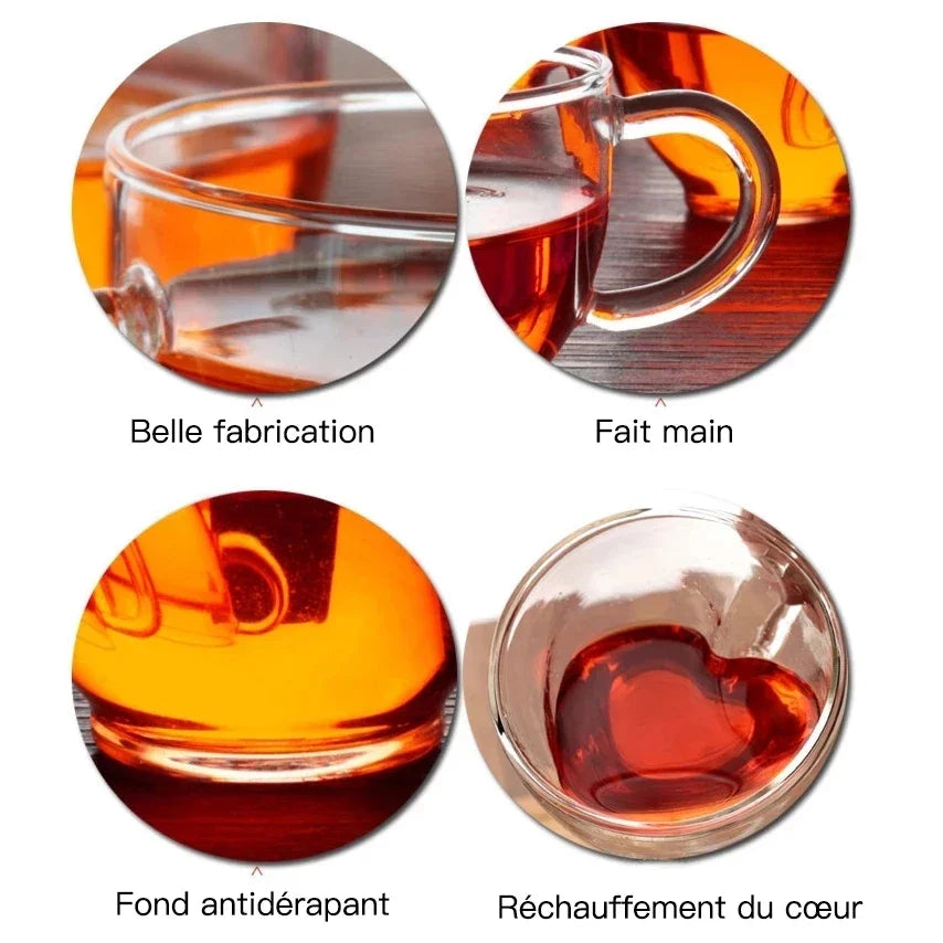 Heart Double Wall Glass Cups with Handle – Set of 2 Glass Cup Set SPOT