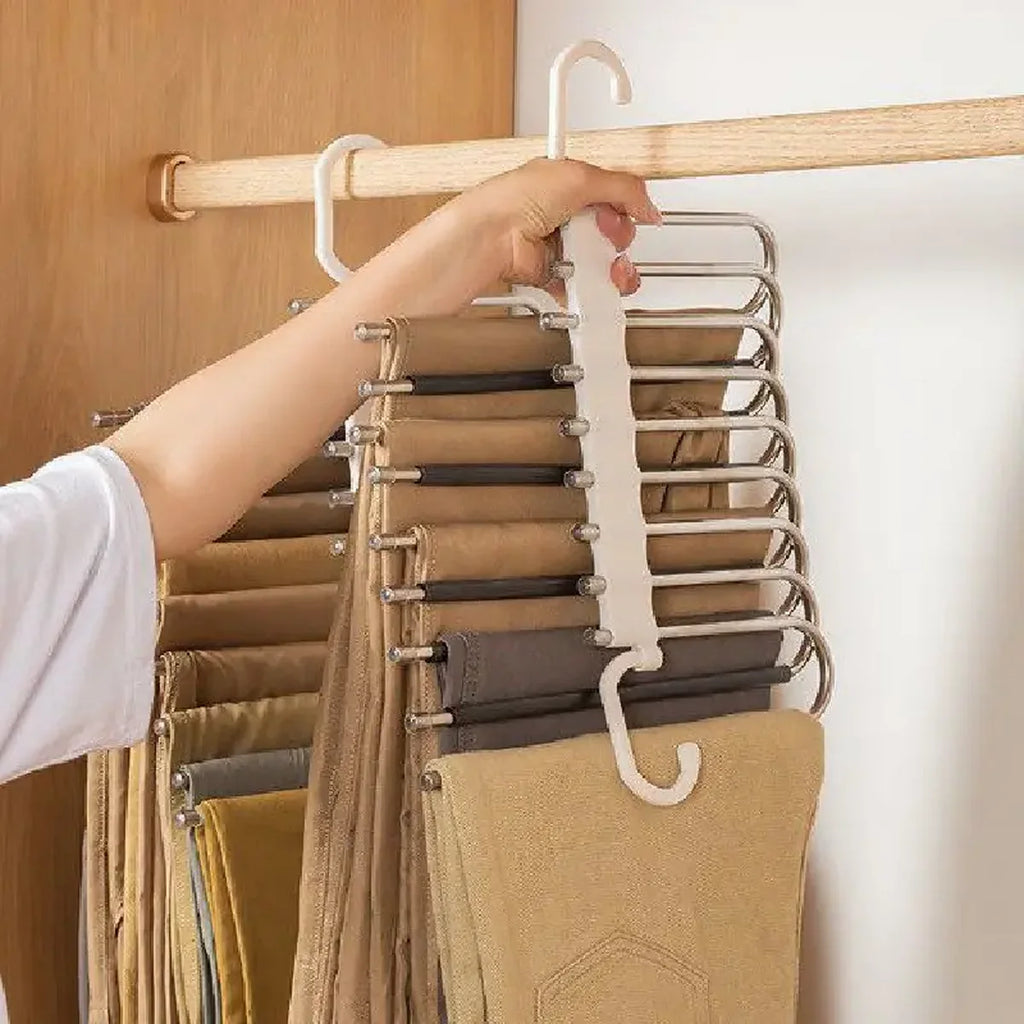 9-Layer Pants Hanger Non-Slip Stainless Steel Space-Saving Rack Pants Hanger Rack SPOT