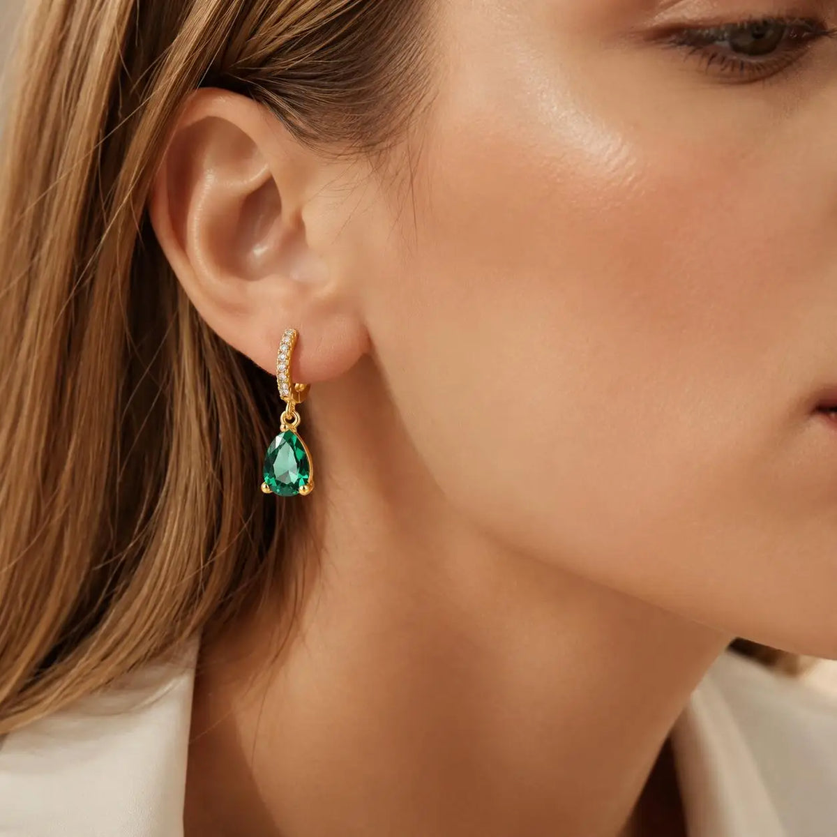 Birthstone Teardrop Dangle Hoop Earrings – CZ Huggie Hoops Huggie Hoop Earrings SPOT
