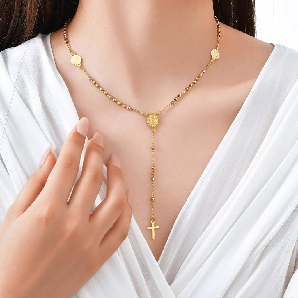 St. Benedict Rosary Necklace – Stainless Steel Cross Pendant Religious Pendant Necklace SPOT