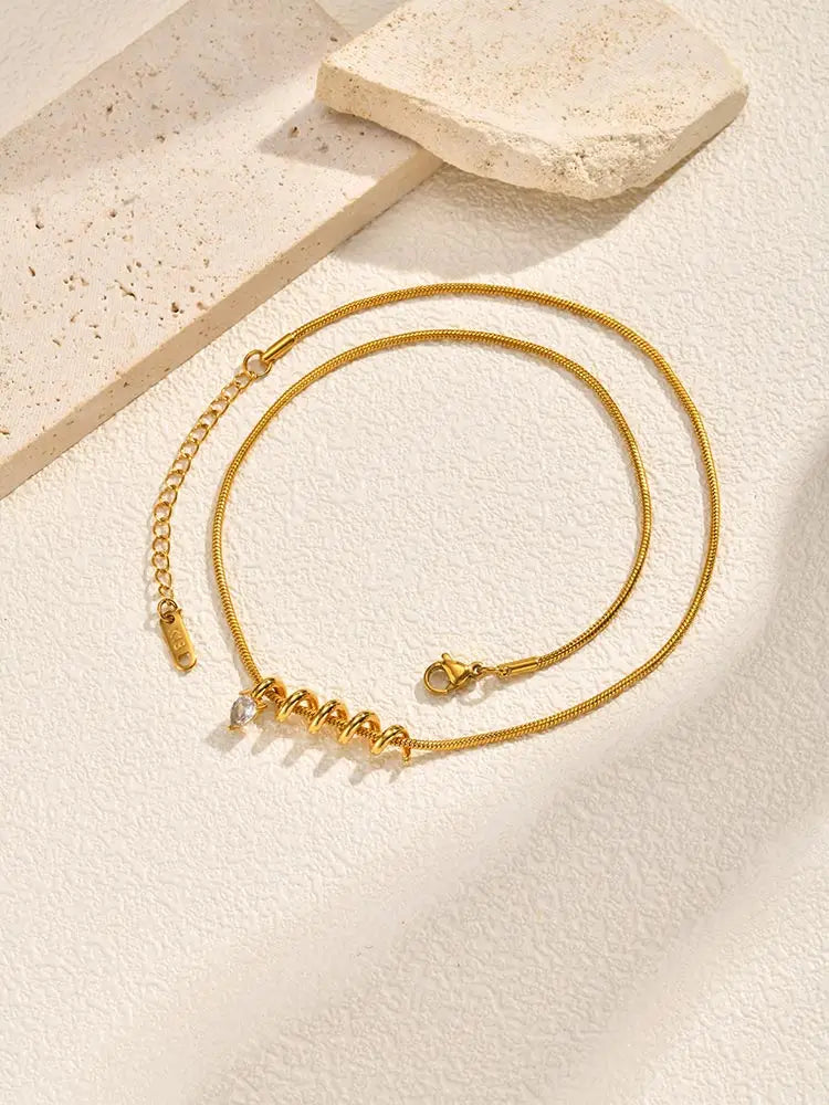 White Zircon Drop Pendant Necklace – 18K Gold Plated Steel Pendant Necklace SPOT