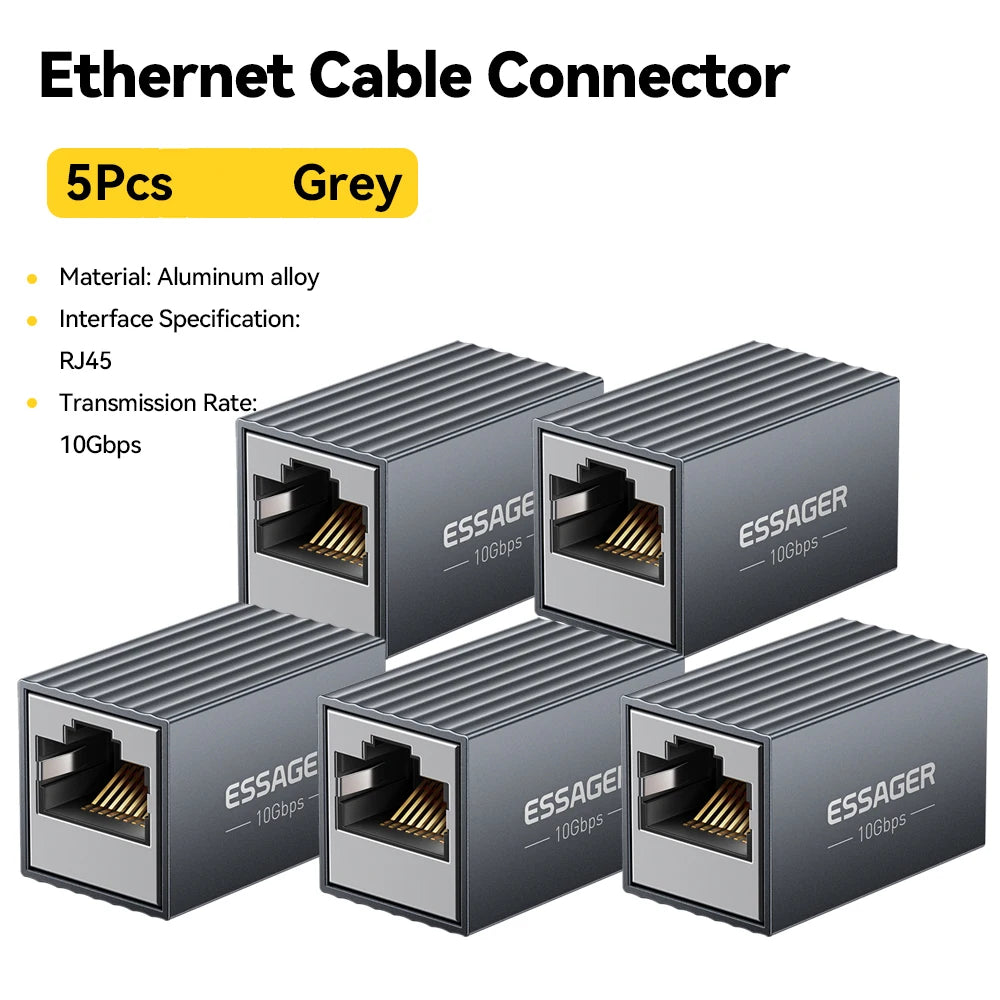 Essager RJ45 Coupler 10Gbps – Female to Female Ethernet Extender Ethernet Coupler Adapter SPOT 5Pcs 10Gbps