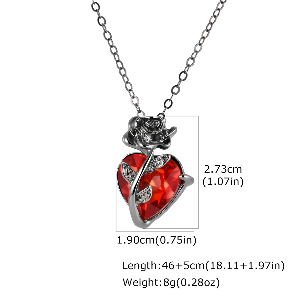 Gothic Rose Heart Necklace – Red Rhinestone Pendant for Women Pendant Necklace SPOT NC-3279BR