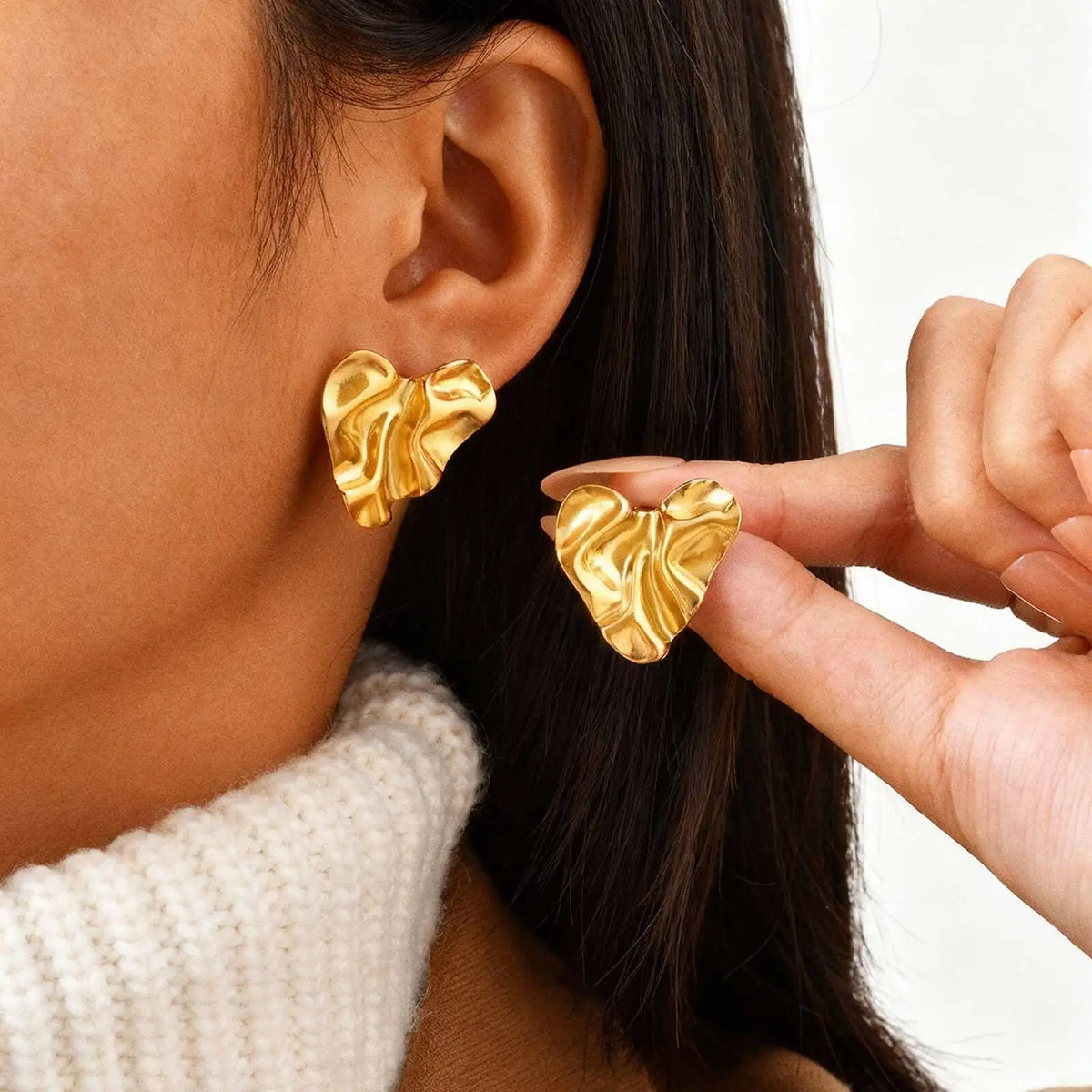 Textured Heart Stud Earrings for Women – Gold Geometric Stud Earrings SPOT