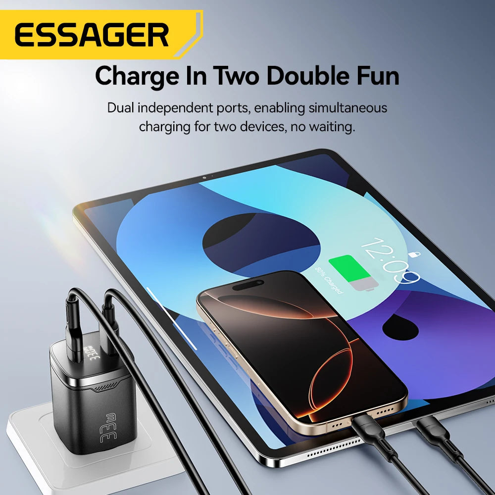 Essager 33W GaN USB-C Charger | Digital Display PD Fast Charging GaN Wall Charger SPOT