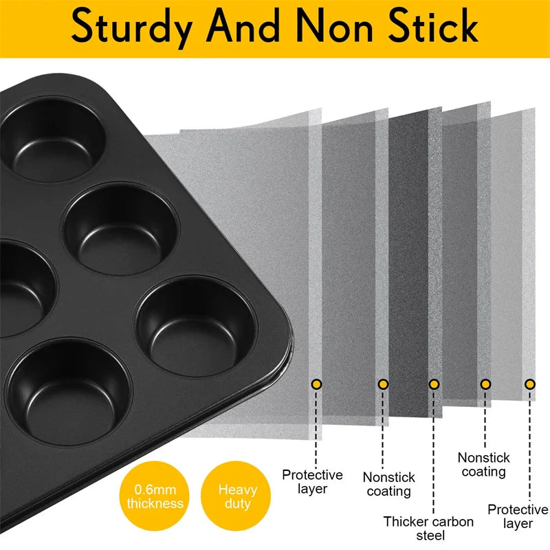 Square Cupcake & Muffin Pan – Non-Stick Carbon Steel 6 or 12 Cup Cupcake Muffin Pan SPOT