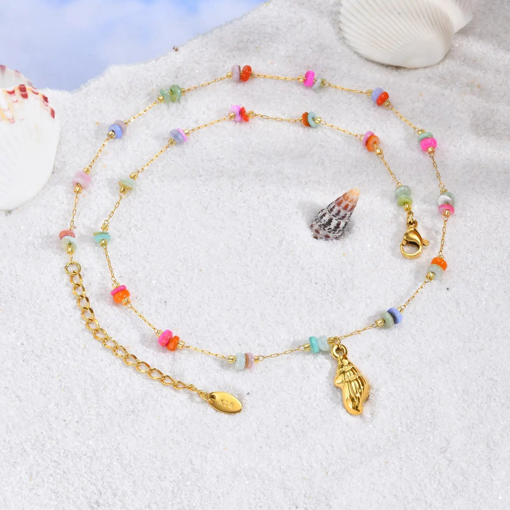 Ocean Conch Pendant Necklace – Gold Stainless Steel Beach Jewelry Pendant Necklace SPOT