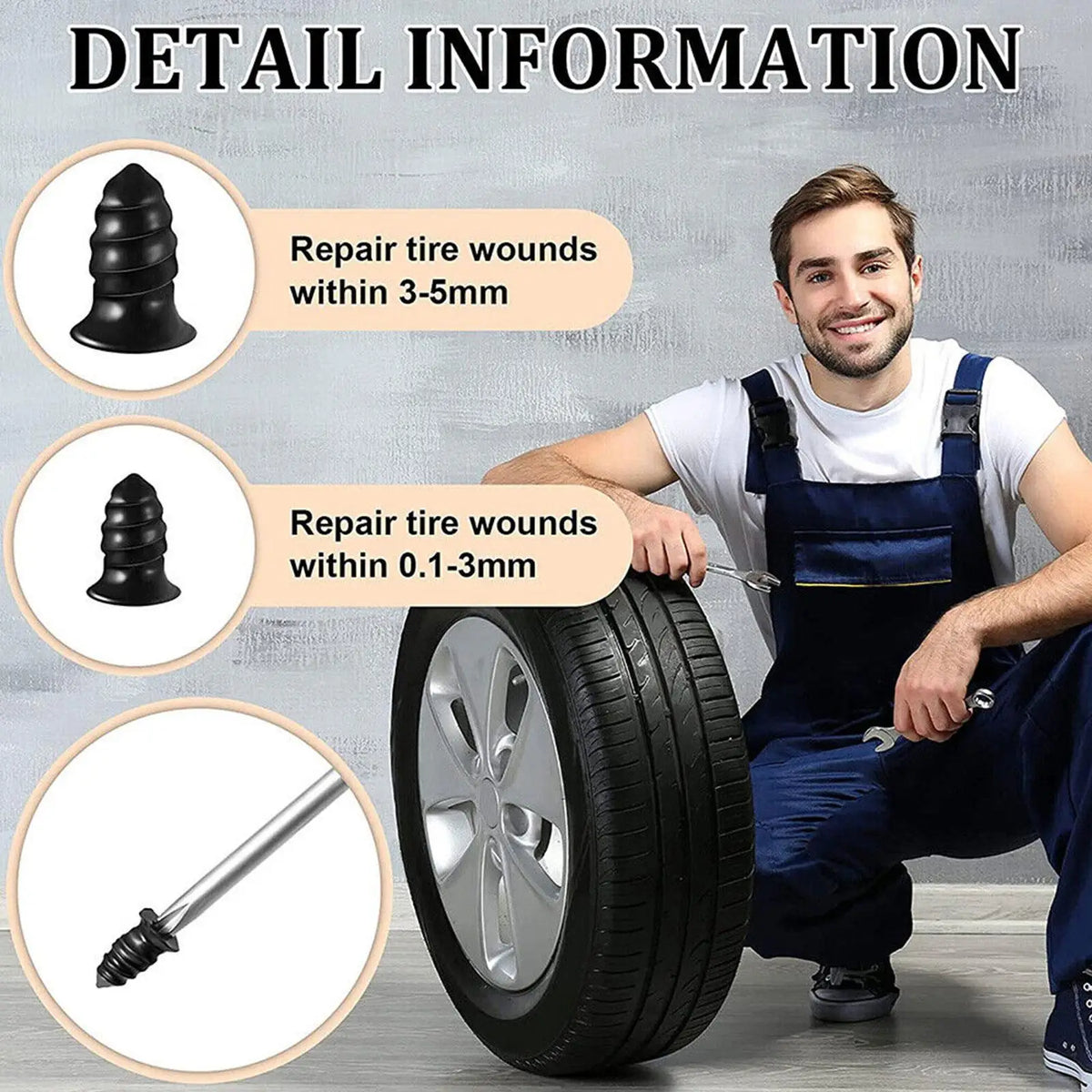 32-Pc Tubeless Tire Repair Rubber Nail Kit – Car & Motorcycle Tire Repair Kit SPOT