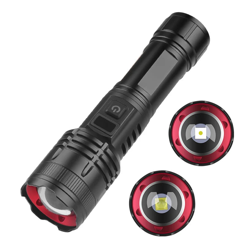 XHP70 Zoomable LED Flashlight – Digital Display, 500m Beam LED Flashlight SPOT WHITE black ZOOM