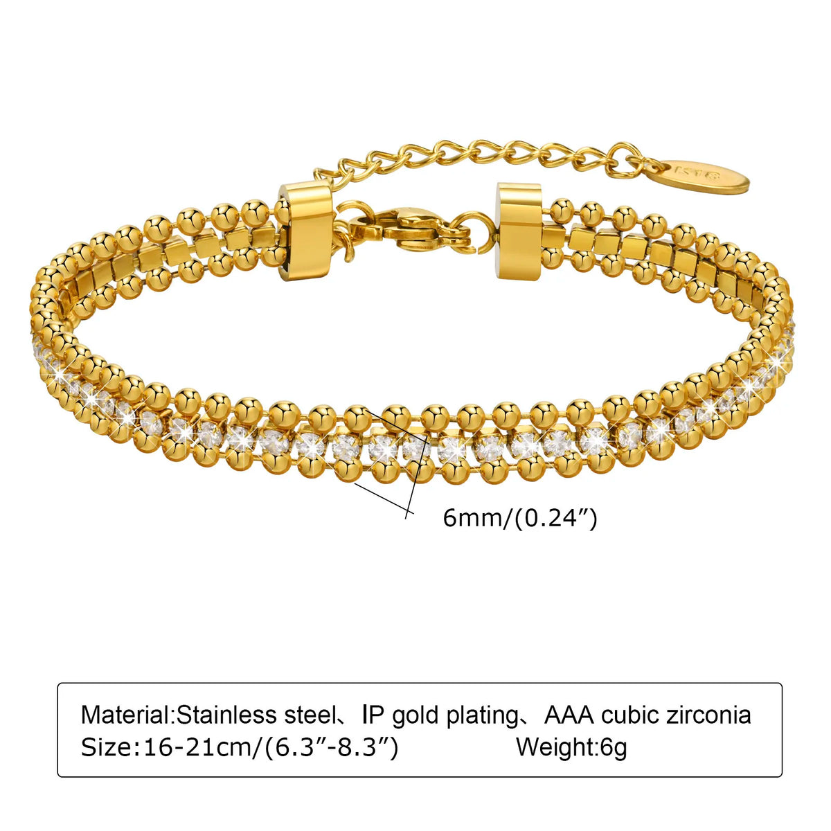 Women's CZ Tennis Bracelet – Gold Stainless Steel Adjustable CZ Tennis Bracelet SPOT BR-1542G