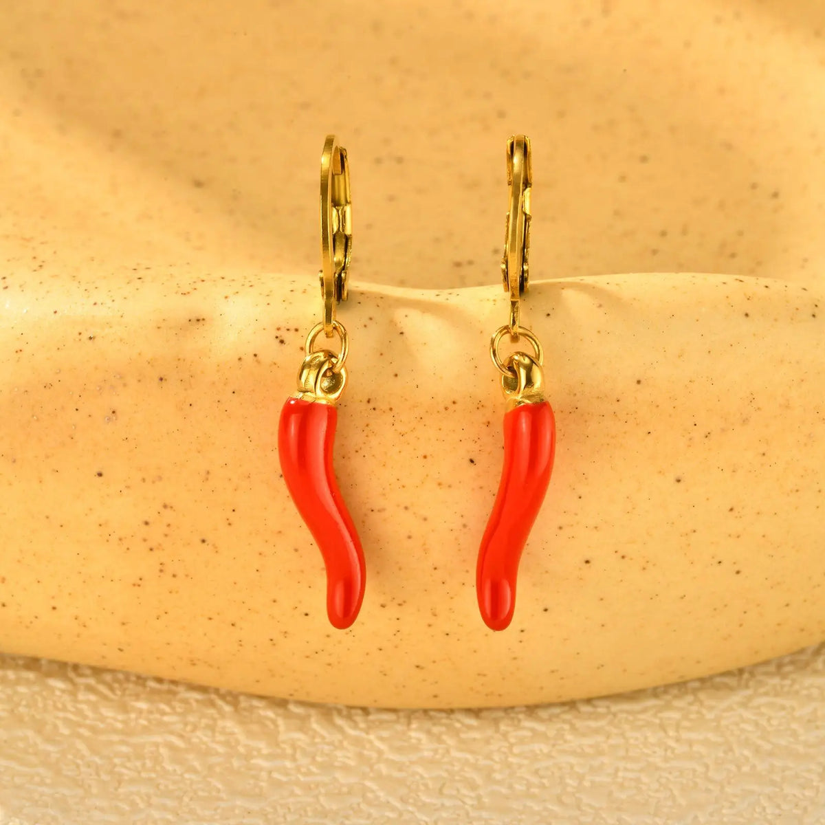 Red Chili Pepper Enamel Drop Earrings – Gold Stainless Steel Drop Dangle Earrings SPOT