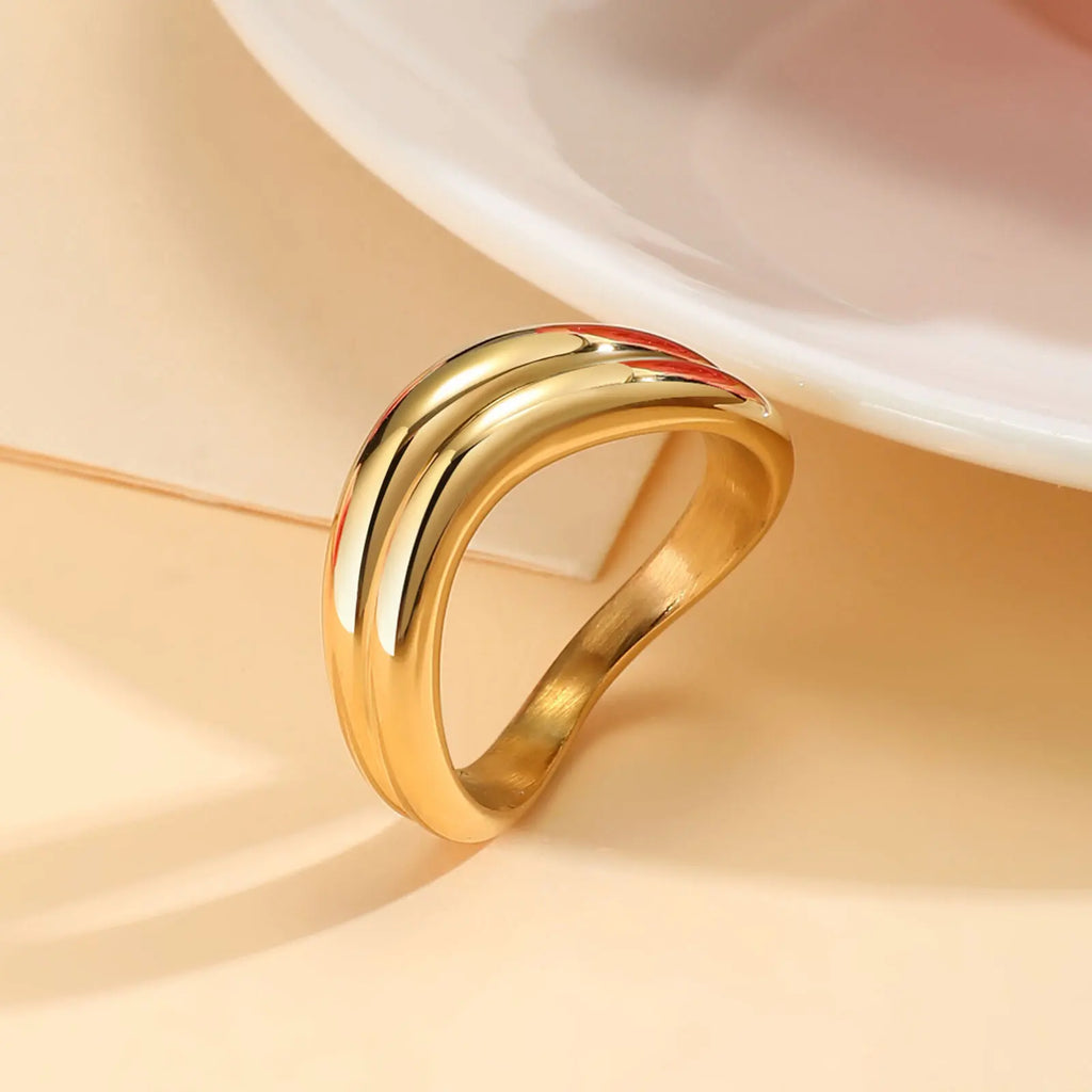 Stackable Double Wavy Ring – 18K Gold Stainless Steel Women Stackable Ring SPOT