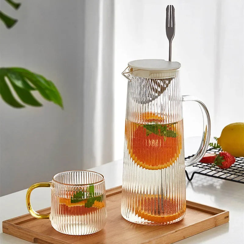 Vertical Striped Glass Pitcher with Lid – 1300ml & 400ml Glass Pitcher SPOT