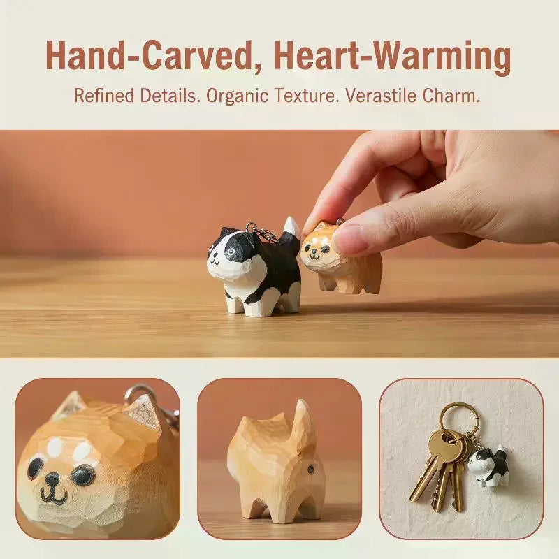 Wooden Mini Cat & Dog Figurines – Hand-Painted Desktop Decor Wooden Animal Figurine SPOT