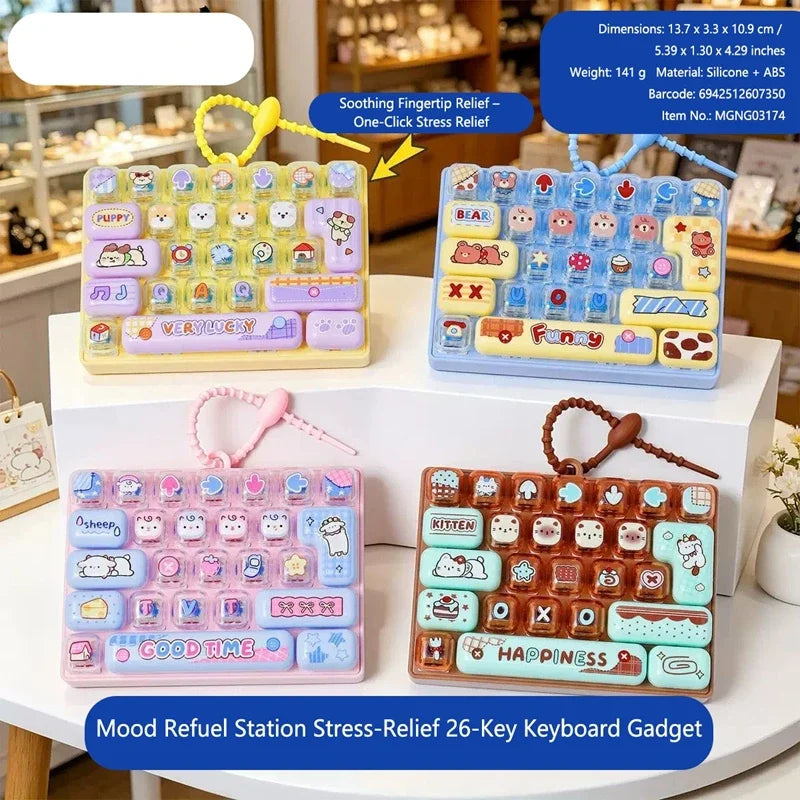 26-Key Fidget Keyboard Keychain – Clicker Keycap Toy Fidget Clicker Toy SPOT