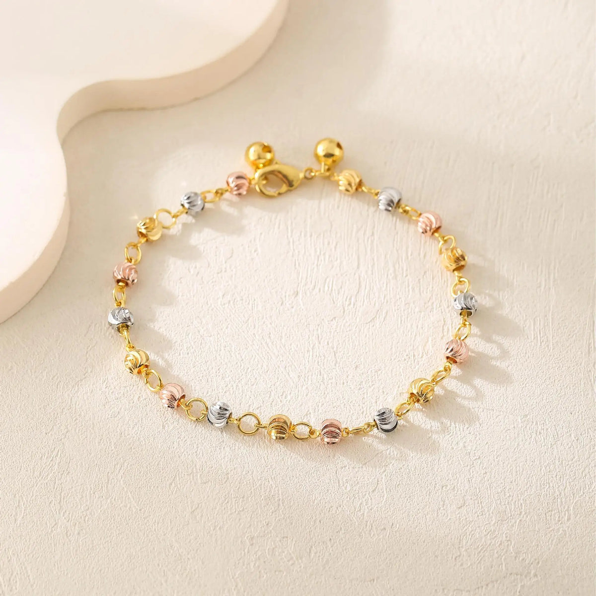 Tri-Color 18K Gold Plated Beaded Bracelet for Women Beaded Bracelet SPOT