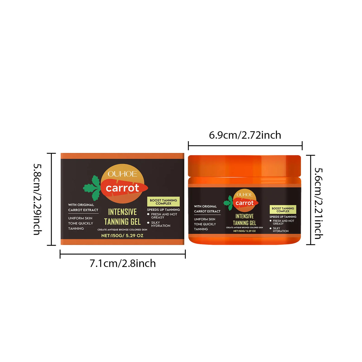 Carrot Tanning Gel – Hydrating Sunless Bronzing Gel 150g Self-Tanner Bronzing Gel SPOT