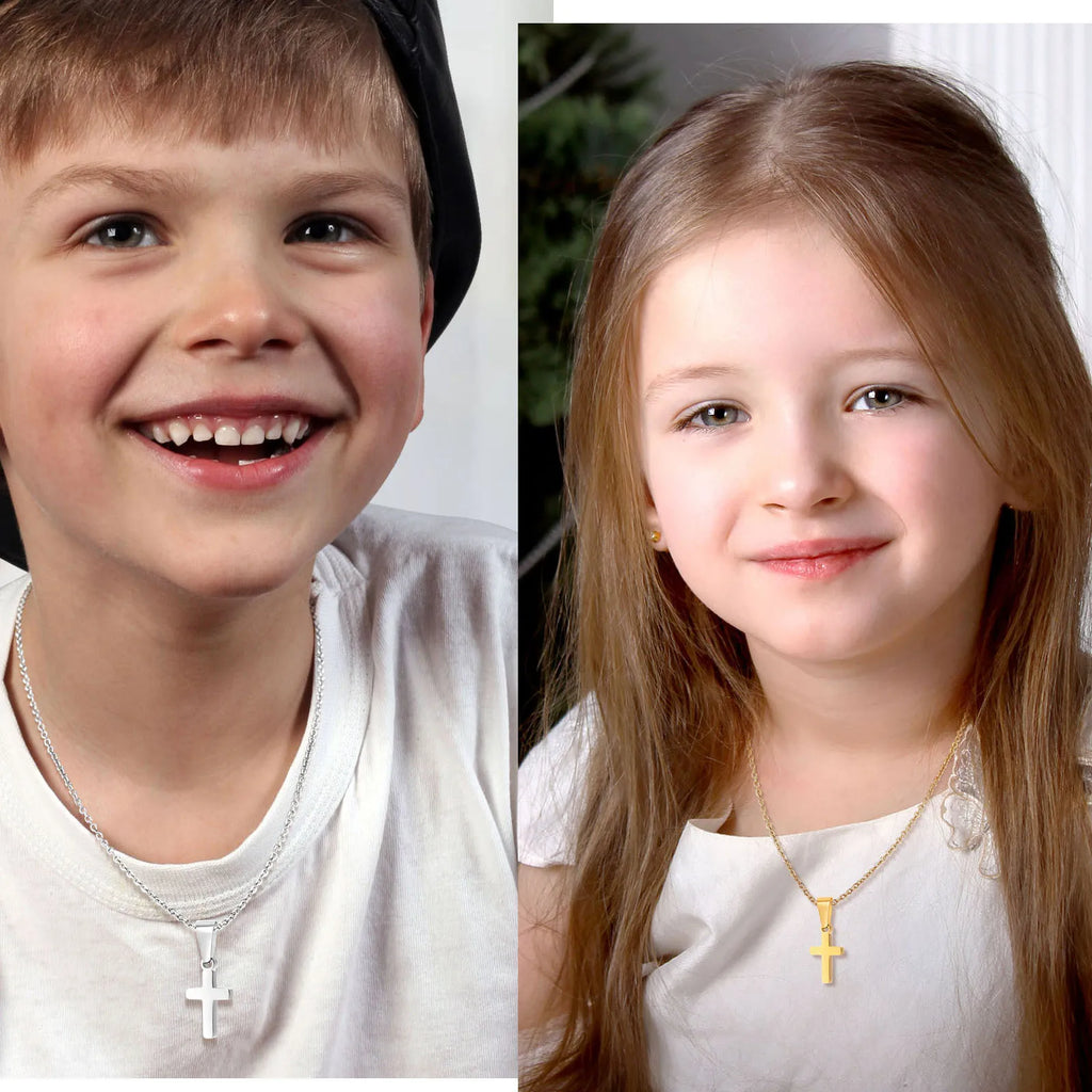Kids Cross Pendant Necklace – Stainless Steel, Baptism Gift Cross Pendant Necklace SPOT