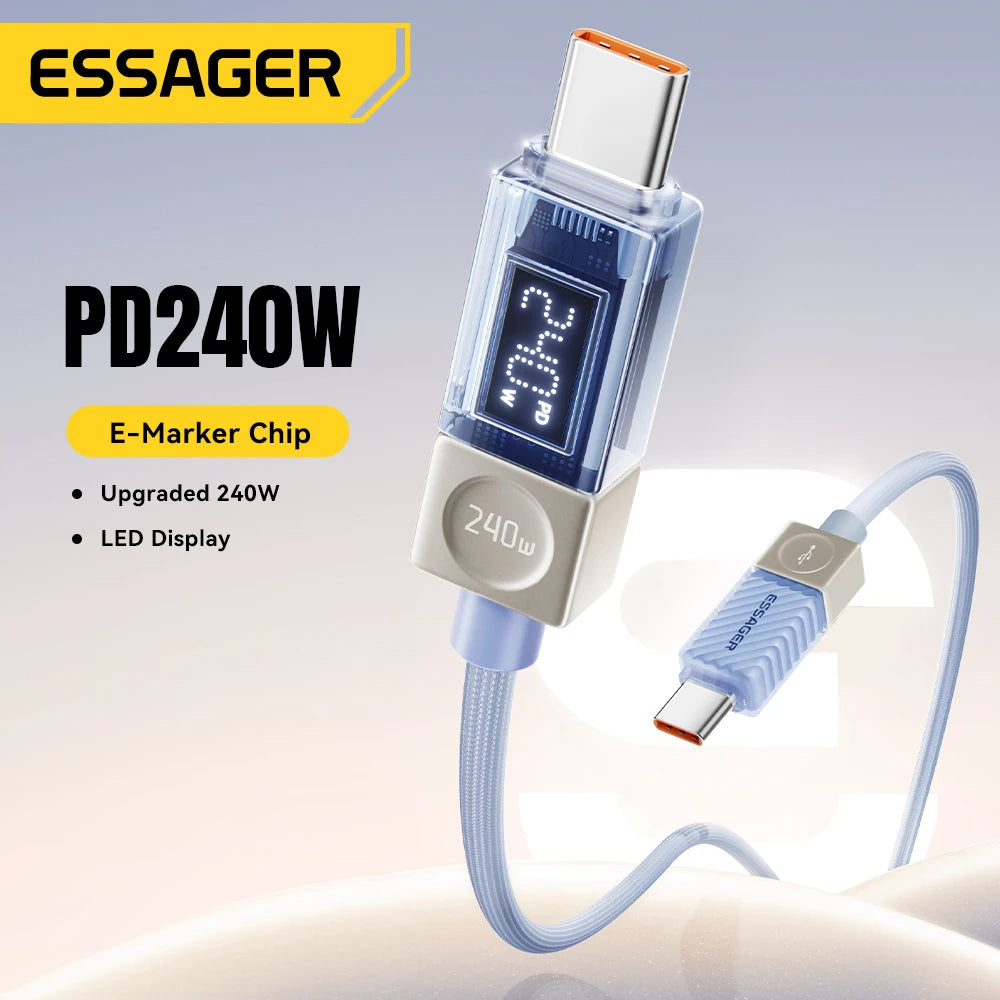 Essager 240W USB-C Cable PD3.1 Fast Charging LED Display USB-C Charging Cable SPOT