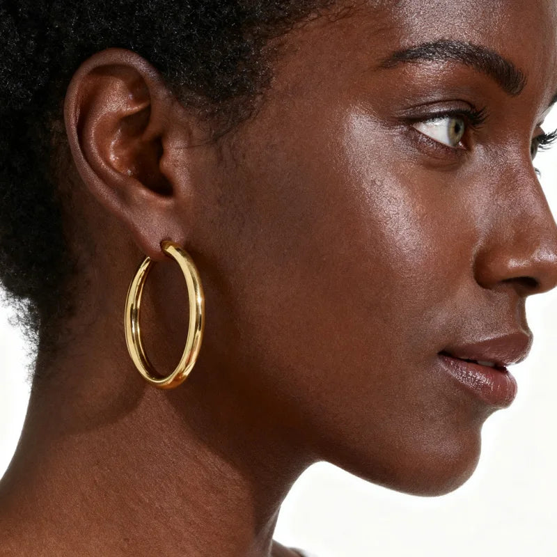 Chunky Gold Hoop Earrings – 18K Plated Stainless Steel 30–60mm Hoop Earrings SPOT