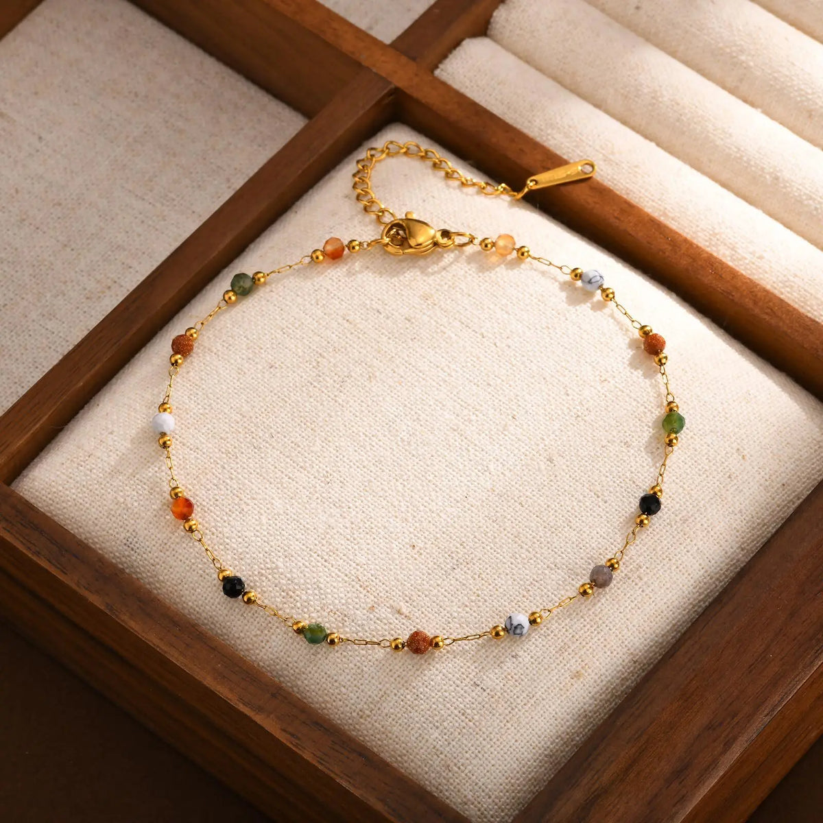 Nature Stone Beaded Anklet – 18K Gold Plated Stainless Steel Beaded Anklet SPOT