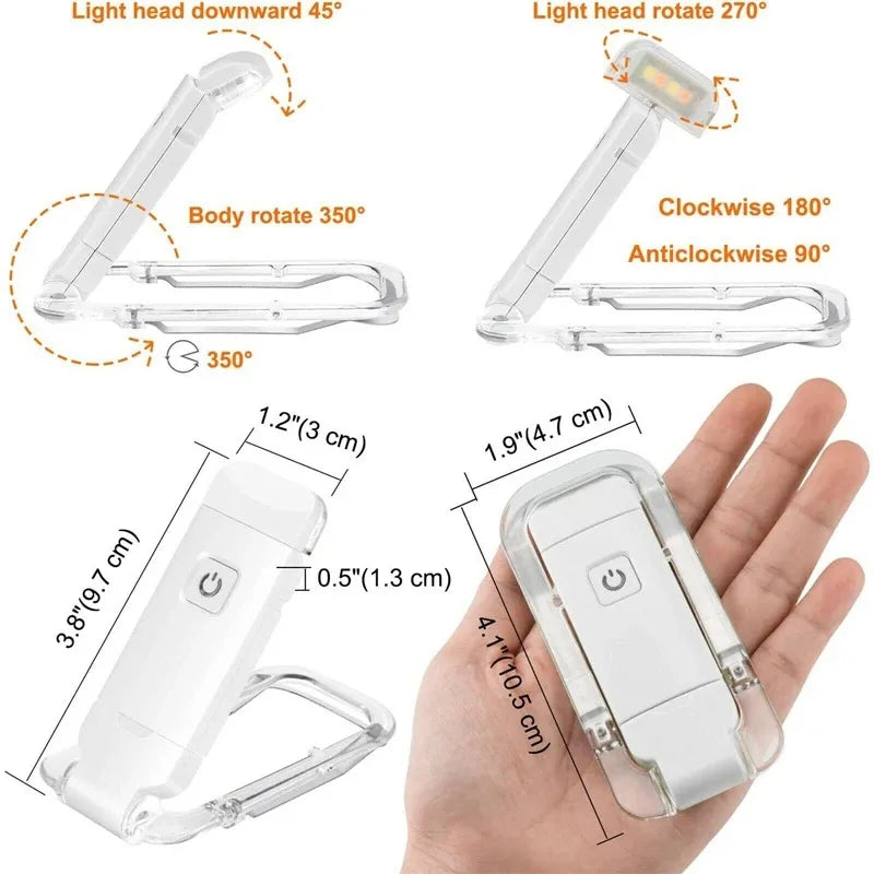 Rechargeable LED Clip Book Light – 9 Modes USB Reading Lamp Clip-On Book Light SPOT