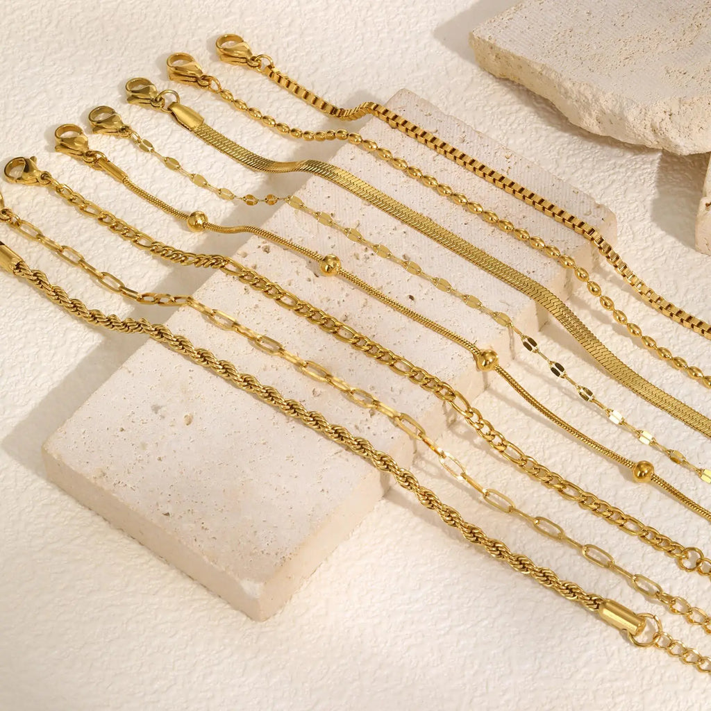 Meaeguet Gold Link Chain Bracelet – Stackable Stainless Steel Chain Link Bracelet SPOT