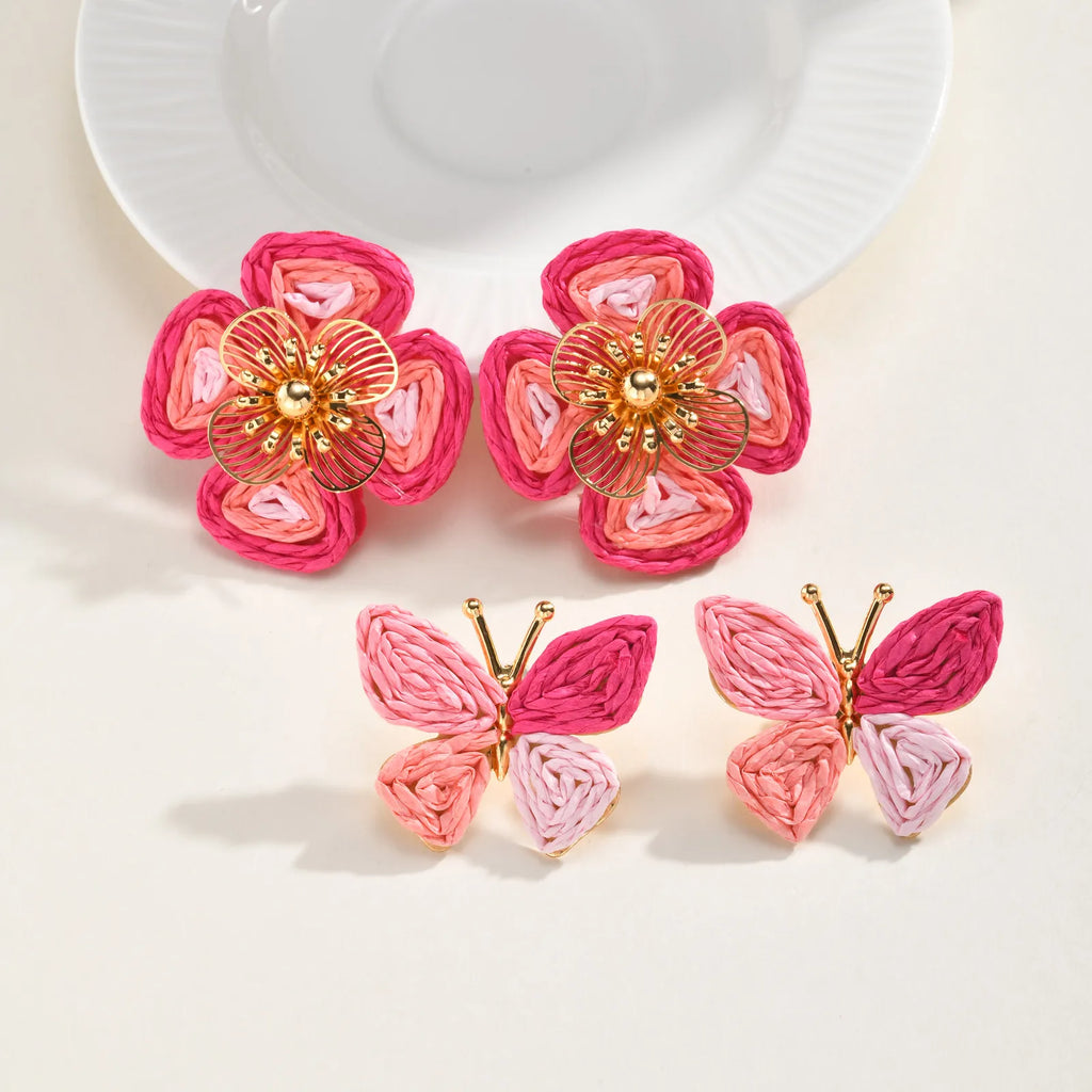 Handmade Raffia Butterfly Stud Earrings – 18K Gold Plated Stud Earrings SPOT