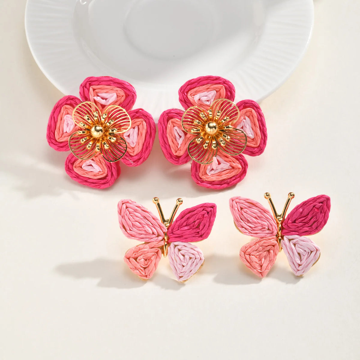 Handmade Raffia Butterfly Stud Earrings – 18K Gold Plated Stud Earrings SPOT
