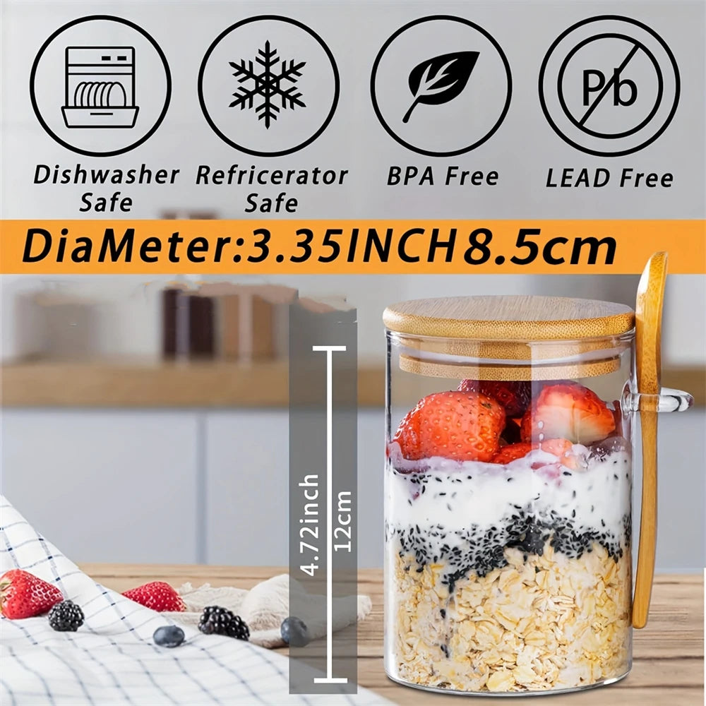 Airtight Glass Jars with Bamboo Lids & Spoons – 18oz Set Glass Food Storage Jars SPOT