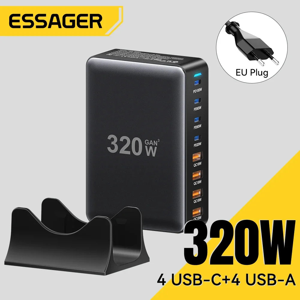 Essager 320W GaN 8-Port Desktop Charging Station USB-C PD 100W GaN Desktop Charger SPOT