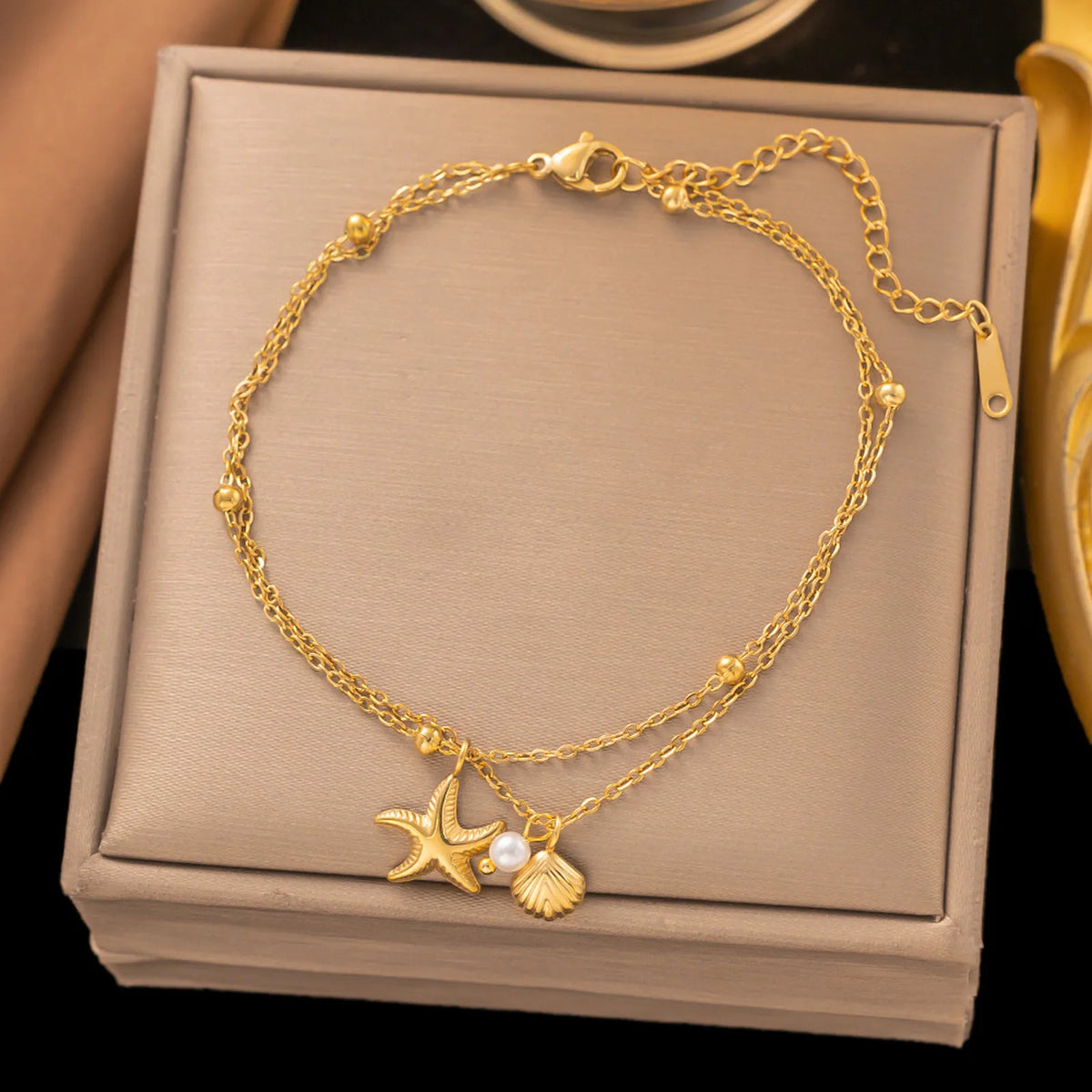 Double Layer Gold Starfish Anklet | 18K PVD Stainless Steel Gold Anklet SPOT
